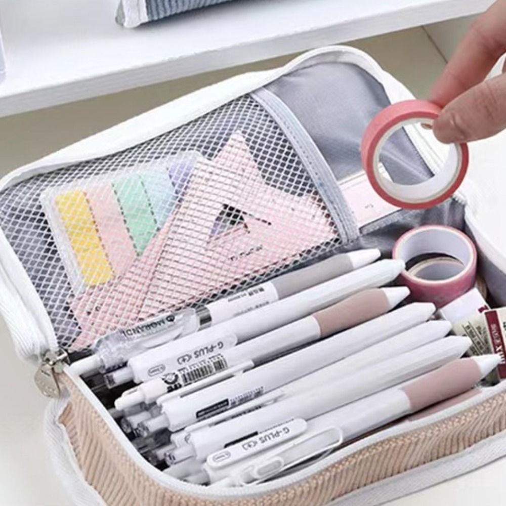 Aesthetic Large Pencil Case Pouch - Rosa Blau Grau Ins Schreibwaren-Tasche Desktop-Aufbewahrung