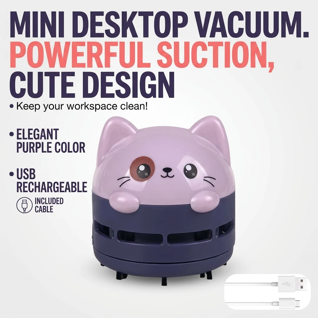 Mini Desktop Vacuum Cleaner For Eraser Dust - Desktop-Staubsauger Mini Kabellos USB Wiederaufladbar Niedlicher