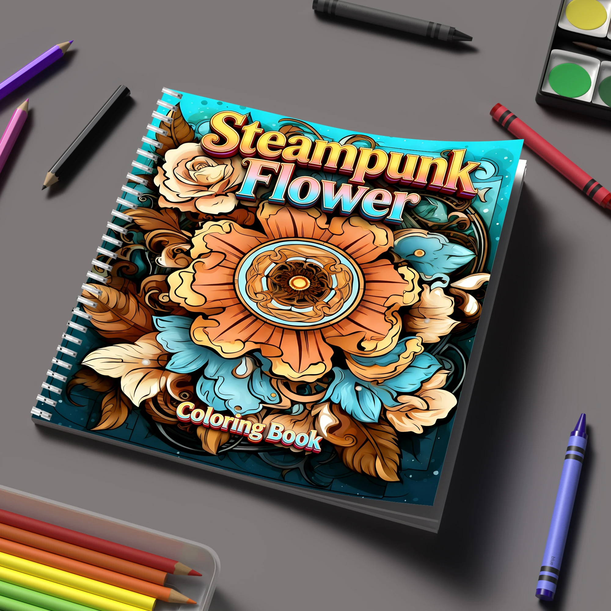 School Supplies - Malbuch „Steampunk-Blumen“ für Erwachsene, Malbuch, Geburtstagsgeschenk,